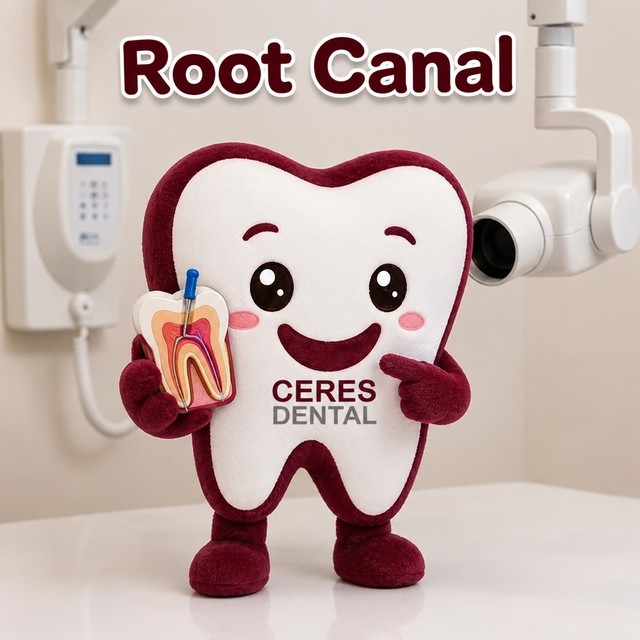 Root Canal — Ceres Dental mascot
